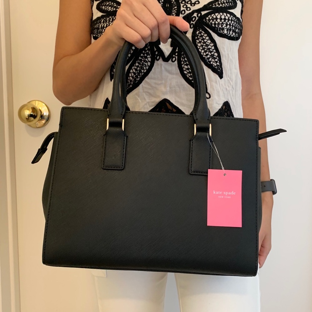 KATE SPADE CAMERON MEDIUM SATCHEL BLACK LEATHER - Picture 2 of 7
